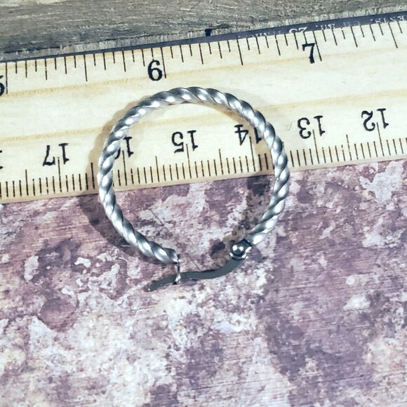 Minimalist Silver Surgical Stainless Steel Round Twisted 30mm Hoop Earrings - Picture 9 of 9